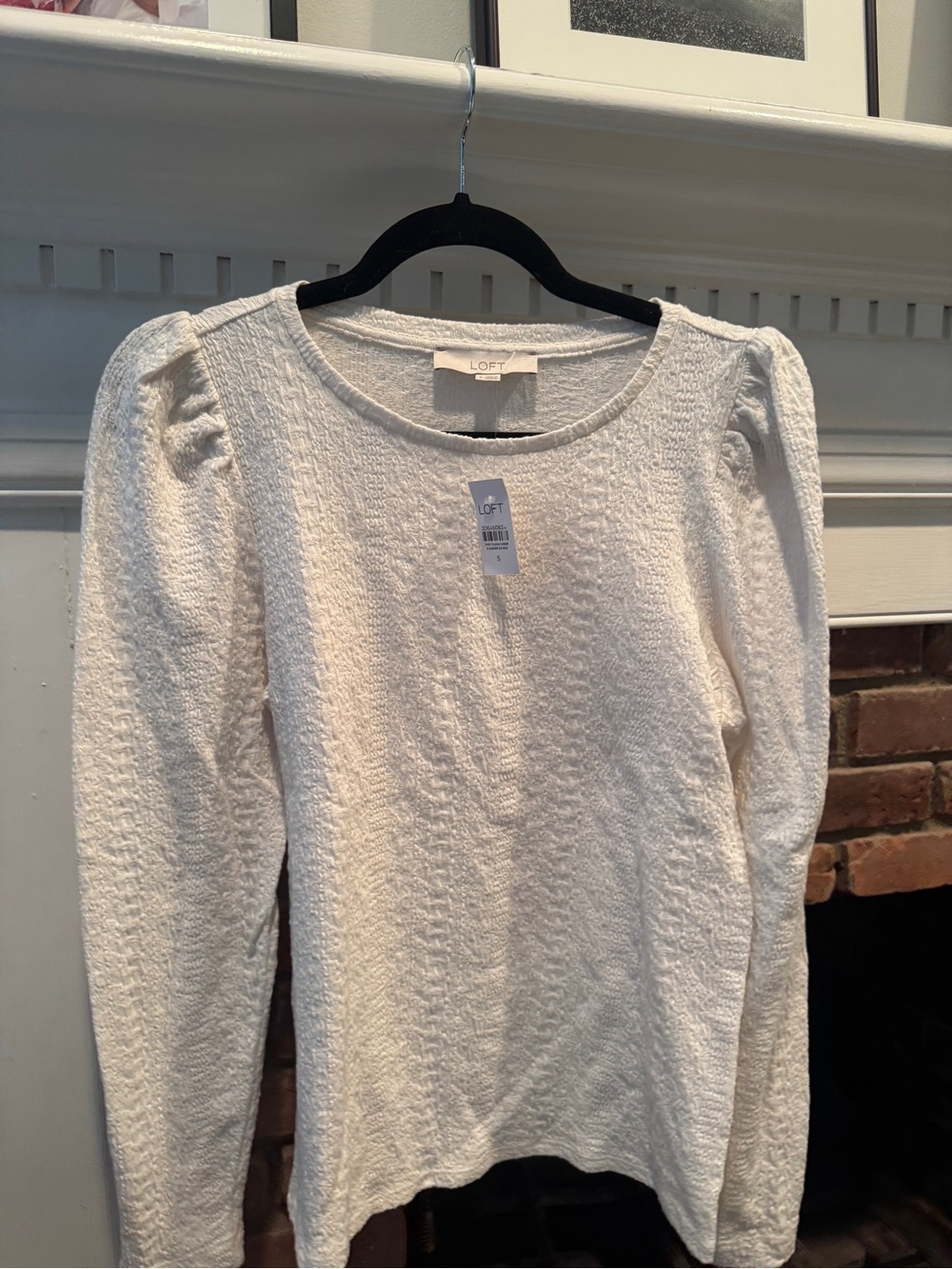 LOFT Cream Textured Long-Sleeve Kids Top